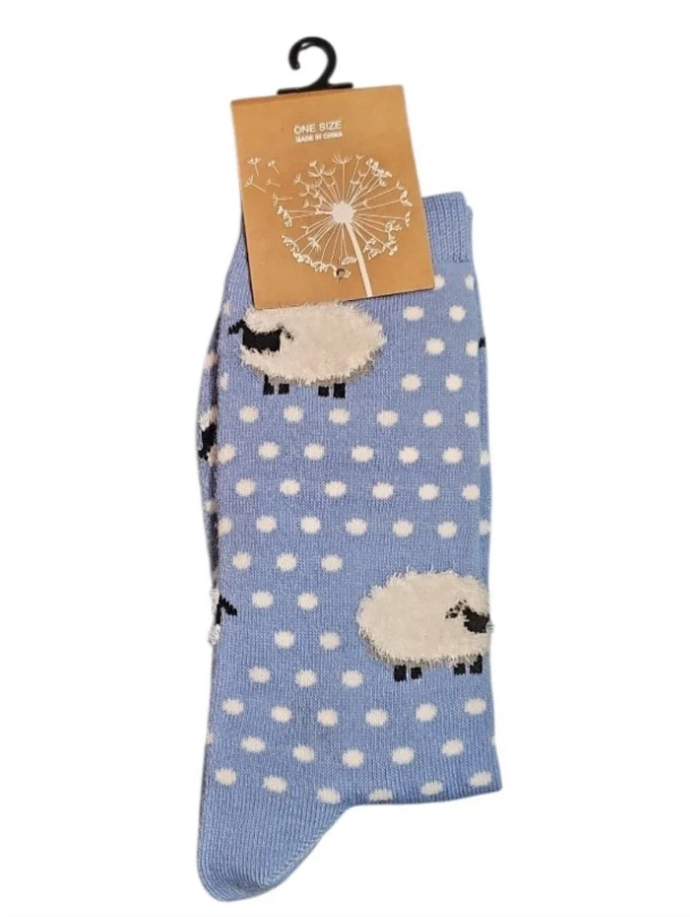 Blue Fuzzy Sheep Polka Dot Socks One Size Novelty Cozy Cottagecore NWT Gift